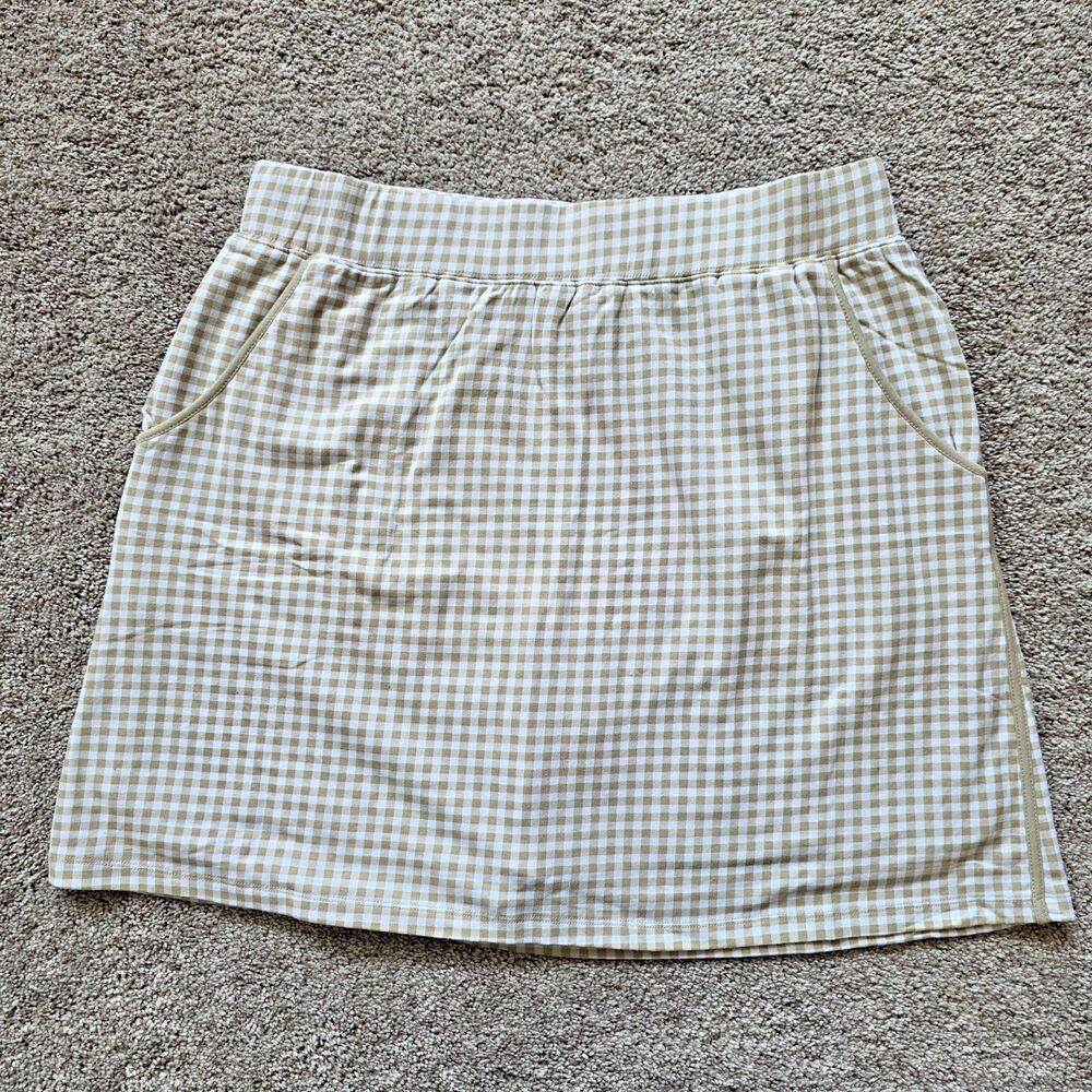 D & Co Active Skort Womens L Brown White Check Plaid Stretch Mini Skirt Shorts